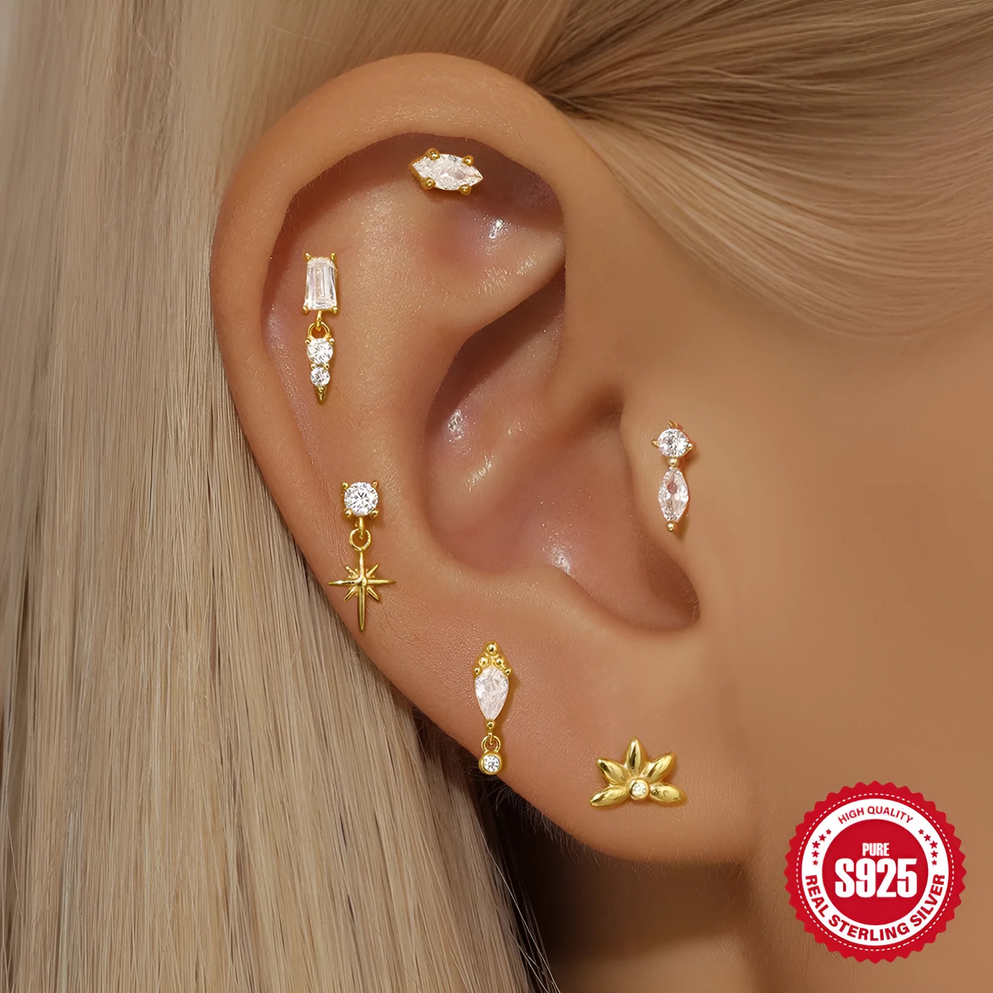 S925 sterling silver tassel ear studs with gold electroplating in six colour variations