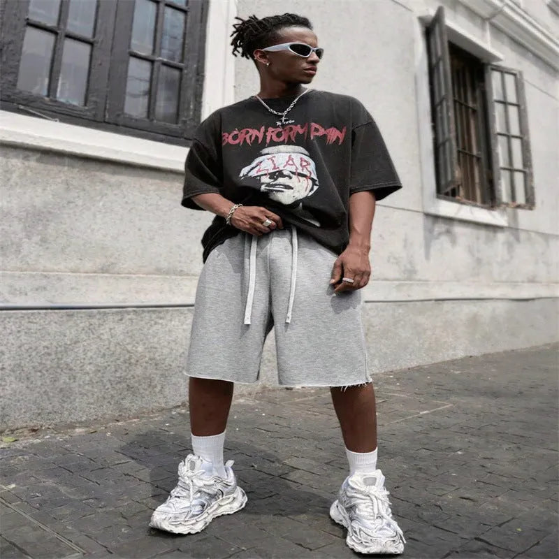 Men's straight leg trousers in polyester fabric for sports and street hip-hop style