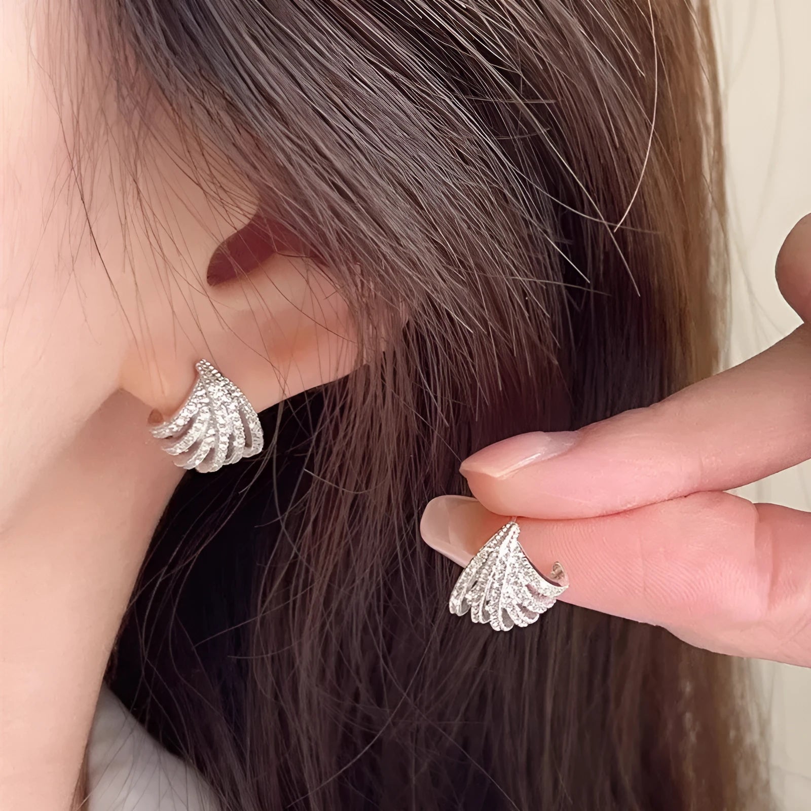 Geometric line design women's earrings with electroplated platinum colour finish