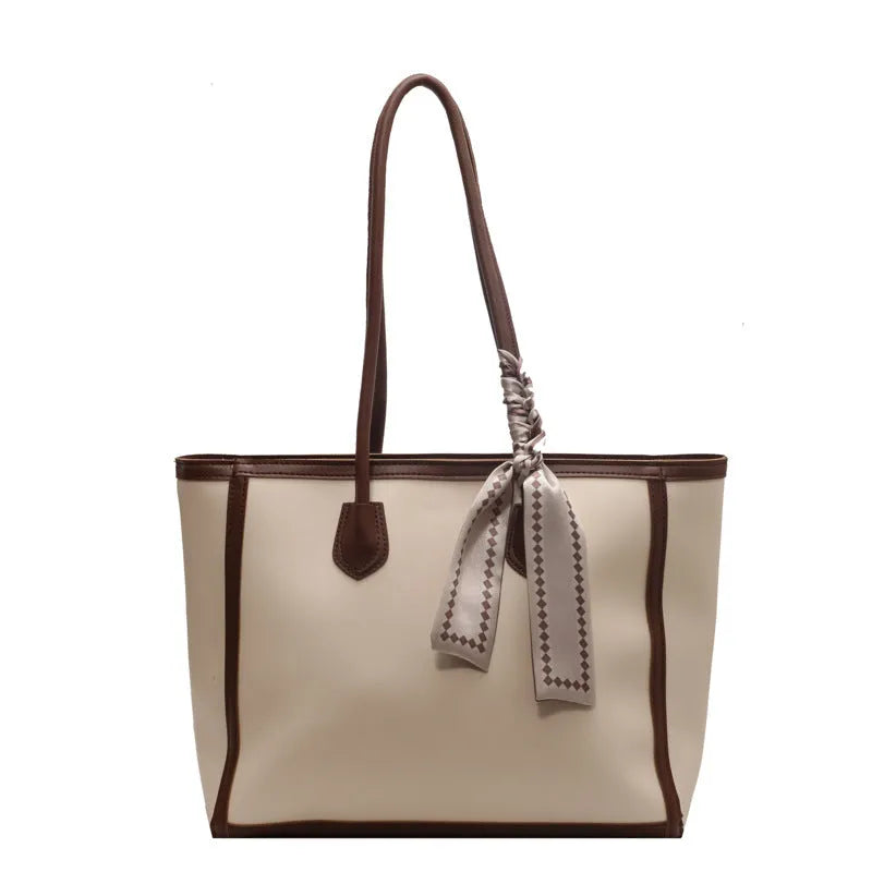 Soft PU leather horizontal square tote shoulder bag with open outer pocket
