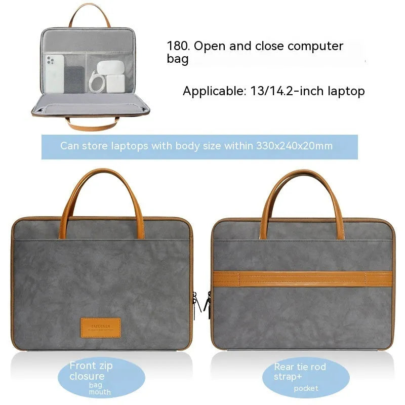Simple Solid Color Home Laptop Bag in Imitation Leather Waterproof Wear-Resistant Anti-Seismic for 13 to 16 Inch Laptops Apricot Blue Gray Pink