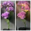 Solar hydrangea garden lights with plant-shaped design and floor outlet base in outdoor setting