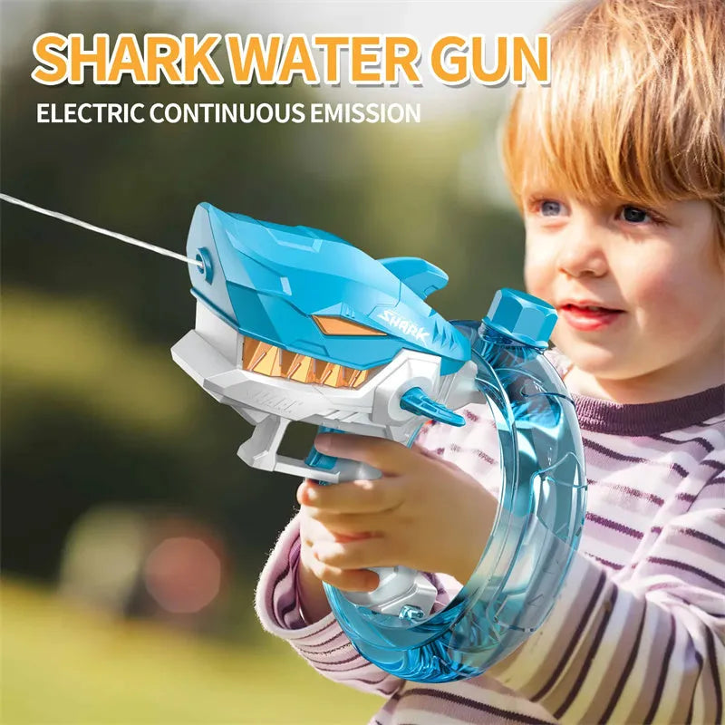 Blue shark electric water gun toy with automatic firing system for summer water play