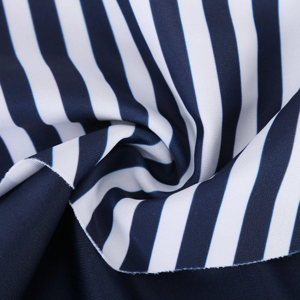 Ladies striped boyshorts one-piece swimsuit with split side design in polyester fabric