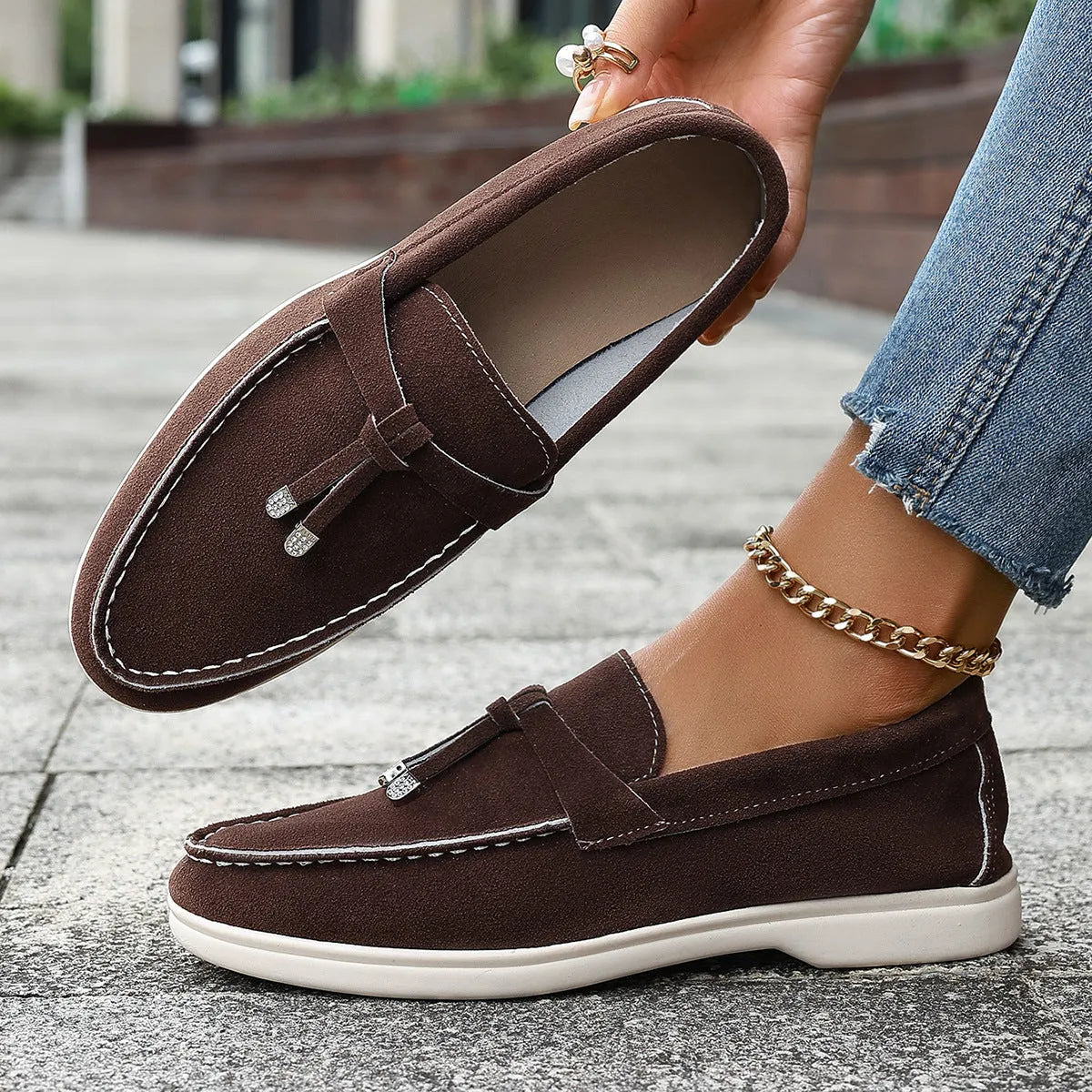 Men's apricot coloured canvas slip-on loafers with a platform rubber sole on a white background.