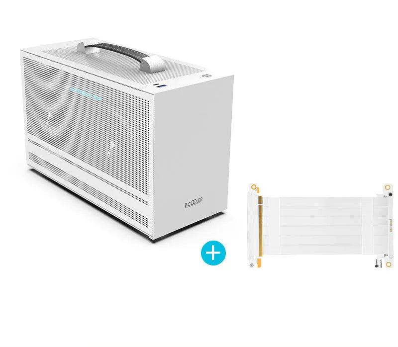 Hummingbird PRO Mini-ITX desktop computer case in titanium grey and white finish options.