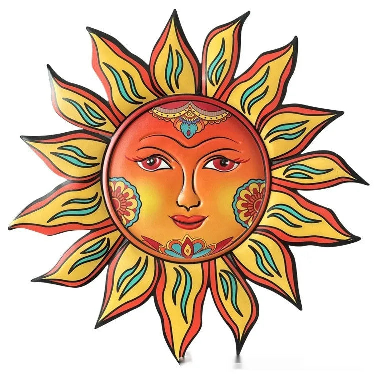 Iron metal wall hanging decorative craft featuring a Sun face design.