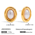 A pair of stainless steel stud earrings with a vintage-style pearl accent in colour JDE0305051.