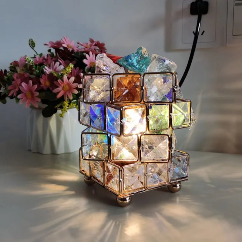 Cute mini crystal salt LED table lamp with light luxury style, 220V, UK plug, bedroom decor