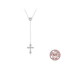 Silver love cross necklace on an O-ring chain with a V-neck design, colour BSN384.