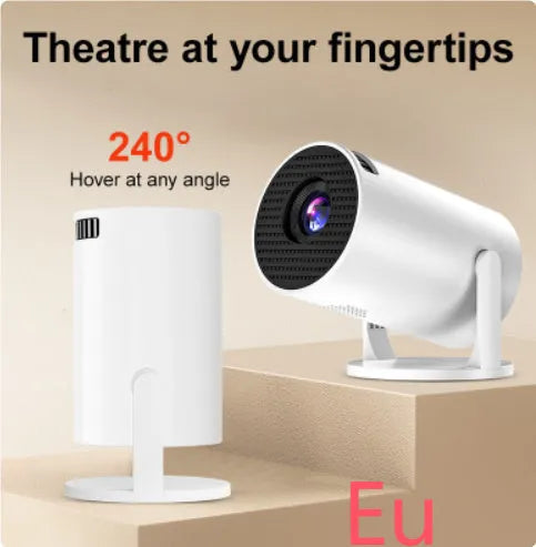 White MINI wireless portable projector displaying HD content with wireless connectivity
