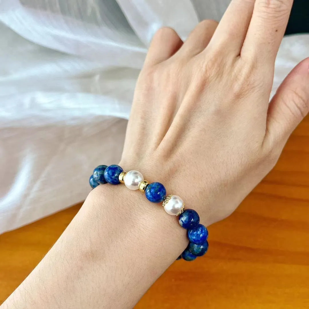 Lapis lazuli green gold stone bracelet with Chinese retro artistic style