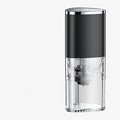 White and black portable electric coffee grinder with ceramic burr and USB charging cable