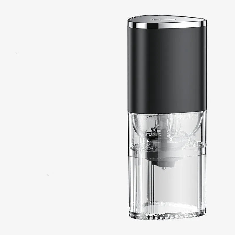 White and black portable electric coffee grinder with ceramic burr and USB charging cable