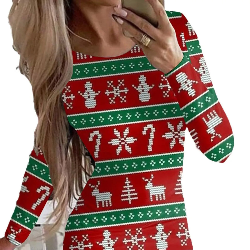 Women's tight Christmas dress with animal patterns and floral print in polyester fabric