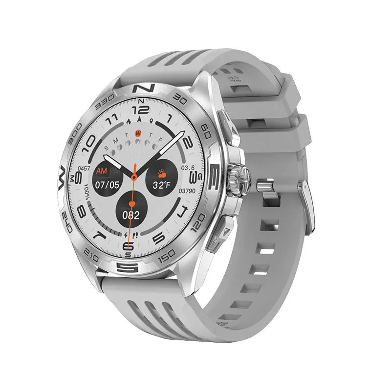Men's black smartwatch displaying health stats on its screen, showing heart rate and blood oxygen readings.