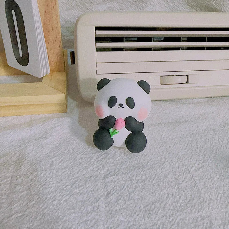 Cute panda car vent perfume decoration in milk tea, flower, and back panda designs.