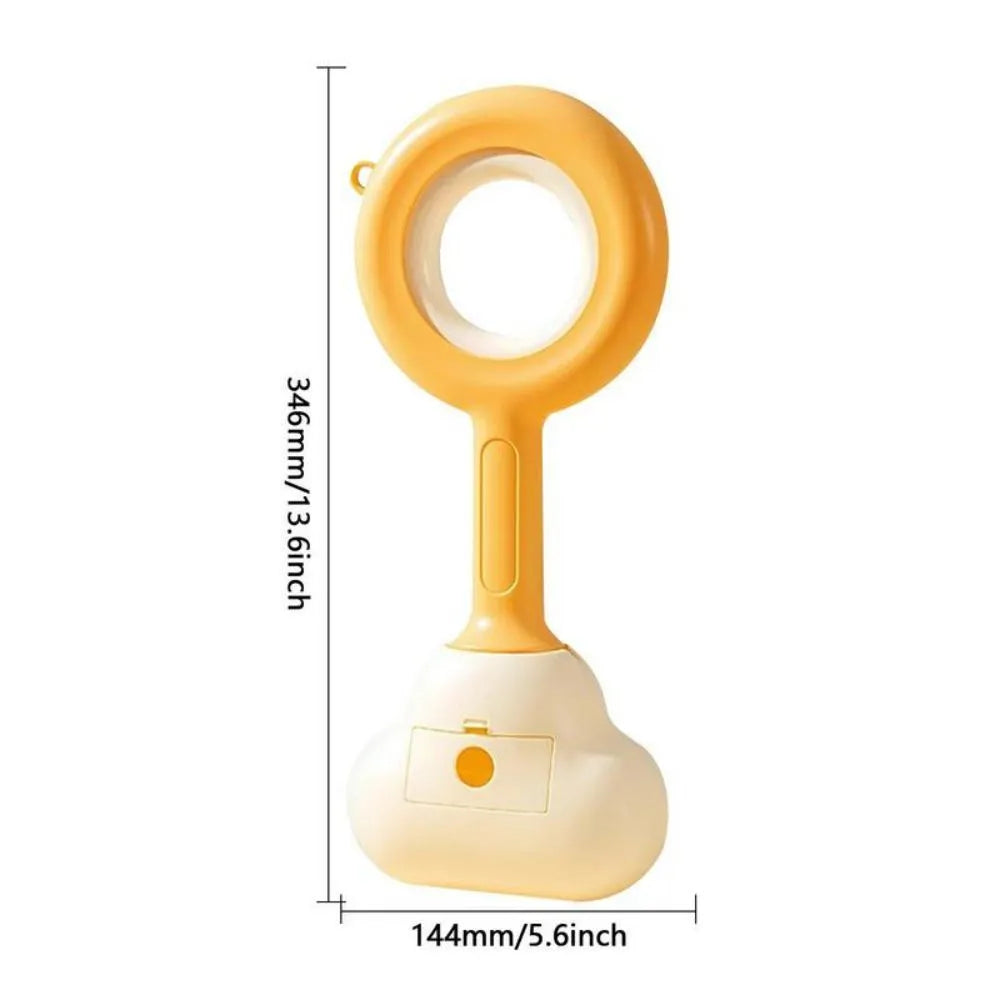 Blue and yellow ABS plastic dog pooper scooper with a cloud-shaped jaw on a white background.
