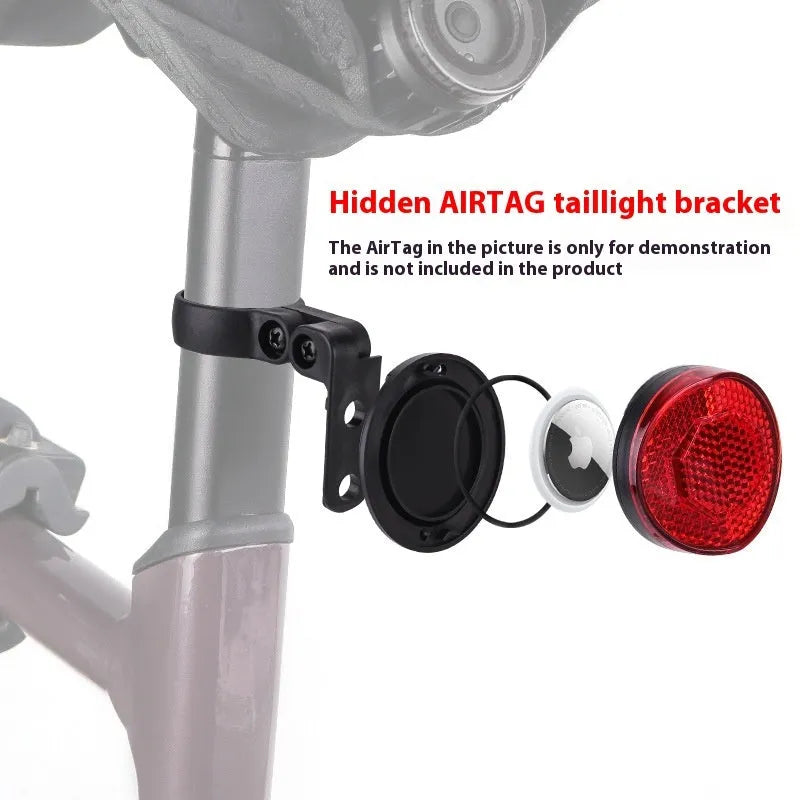 Plastic bicycle taillight bracket with anti-theft features mounted on seat post in red colour