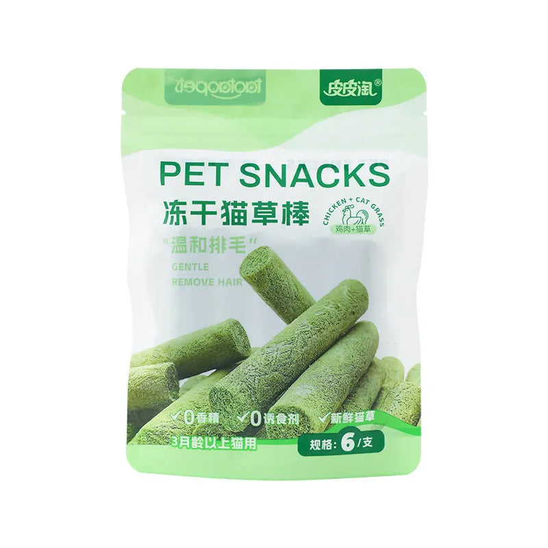 Freeze-dried cat grass stick pack with chicken and salmon for tooth cleaning, 35g, 6 sticks