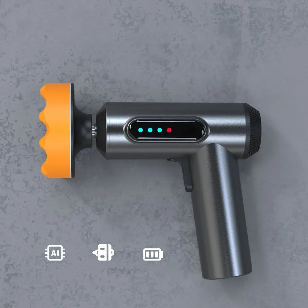 Wireless lithium battery waxing and polishing machine with polishing disc on a work surface