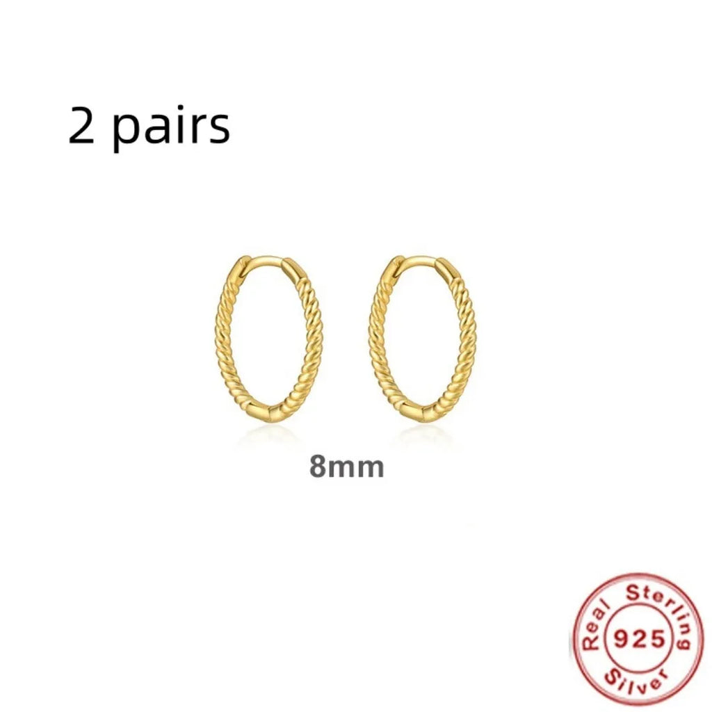Sterling silver twisted string round ring earrings in golden or white gold finish