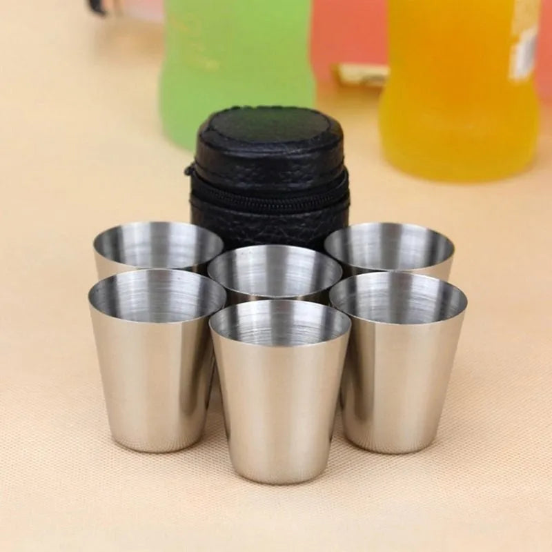 30 ml stainless steel wine glasses in PU leather cup cover with cup holder for outdoor travel