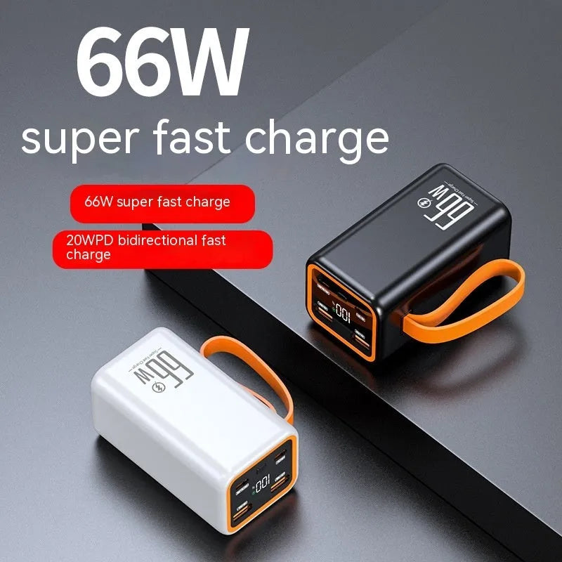 Black and white PD66W fast charge 20000mAh portable power bank showing creative design.