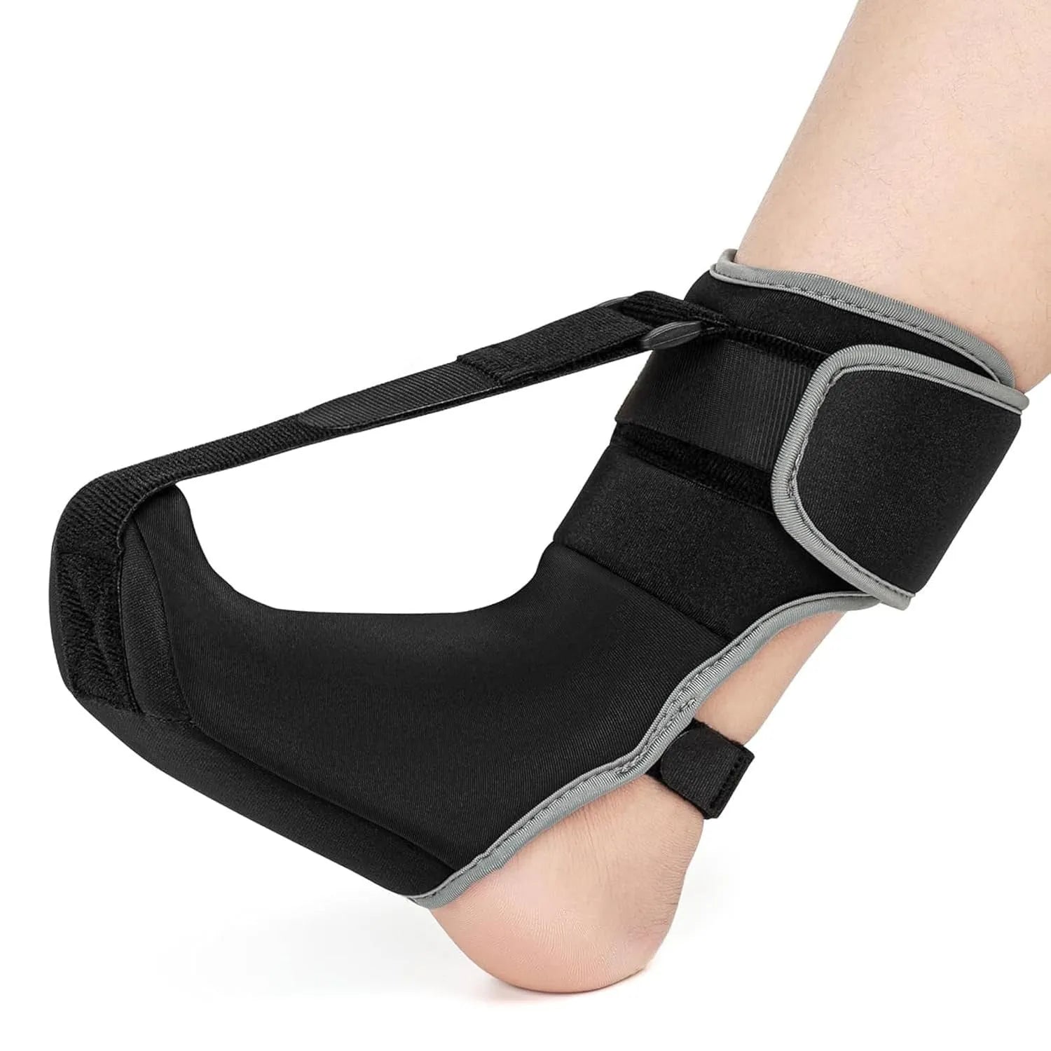 Adjustable neoprene foot drooping stretch strap night splint in black and grey for unisex use