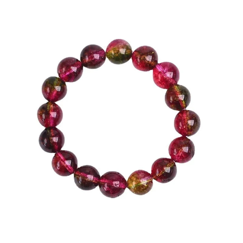 Women's handmade watermelon crystal bead bracelet showing options in different bead sizes.
