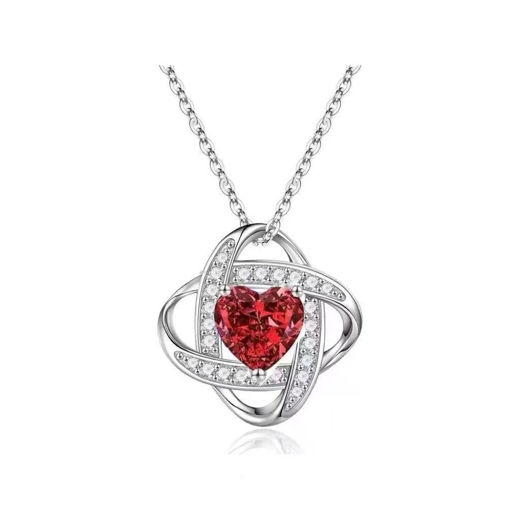 Women's copper heart necklace with electroplated finish in platinum dark blue, red, white, purple, and lvzuan diamond colours.