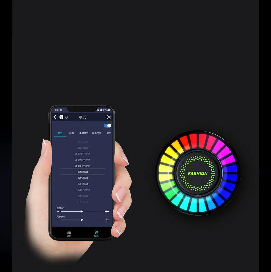 RGB voice-controlled car air vent aromatherapy light with odour removal function.