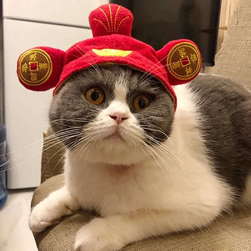 Cloth cat headdress with embroidered sunflower design for pet dress-up occasions