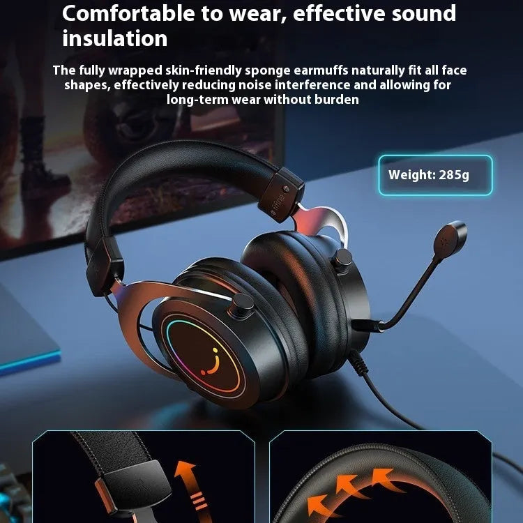 H3 head-mounted wired gaming headset in black for e-sports with 4D sound effect