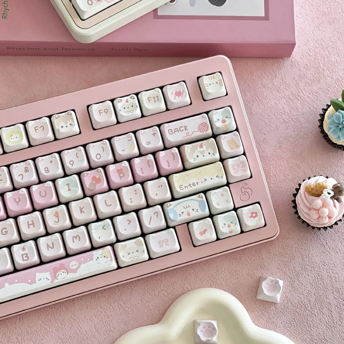 Meow Meow Team 141-key mechanical keyboard keycap set with colourful cat designs on all sides
