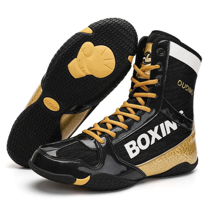 Mixed combat training wrestling shoes with high-top design and soft rubber sole