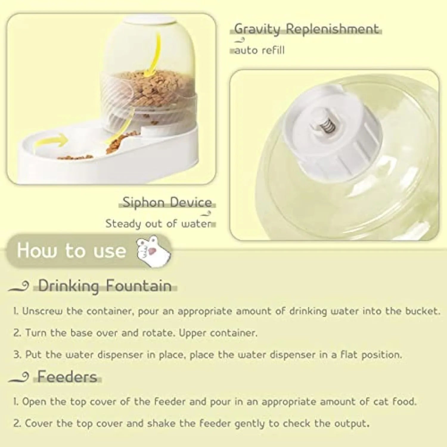 White gravity-fed cat feeder and water dispenser set with wave-shaped design on a table.