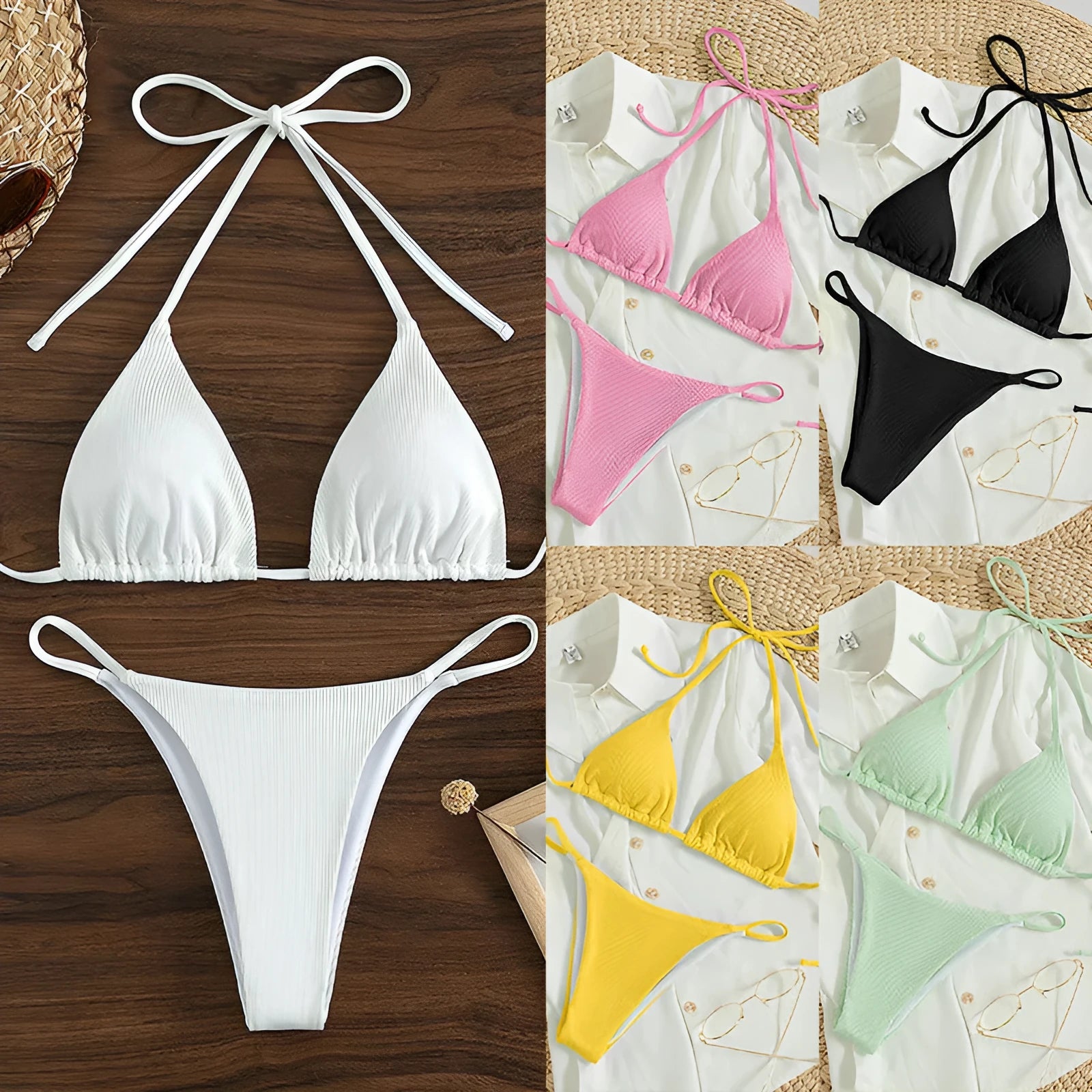 Women's lace-up front bikini swimsuit in nylon fabric available in multiple colours