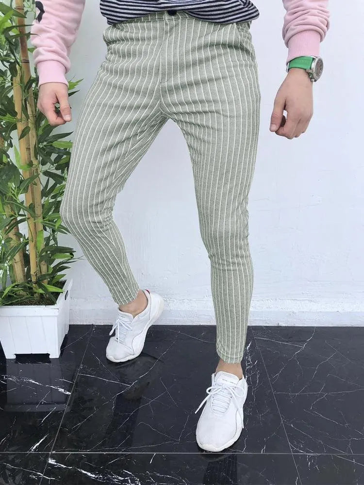 Men's slim-fit plaid casual trousers with 3D printed pattern for autumn winter wear