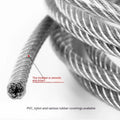 304 stainless steel security wire rope cable on white background showing double twist construction