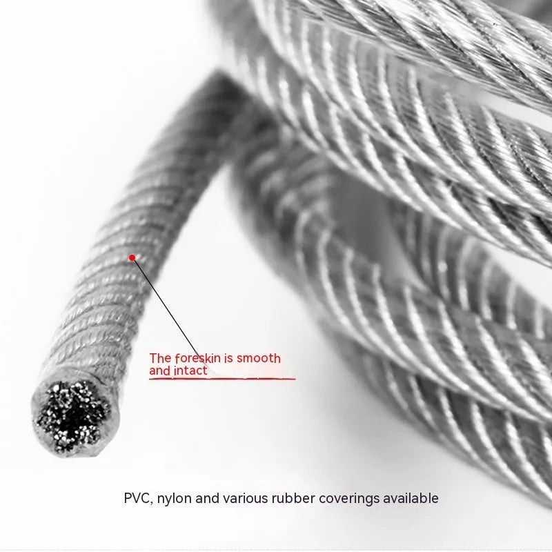 304 stainless steel security wire rope cable on white background showing double twist construction