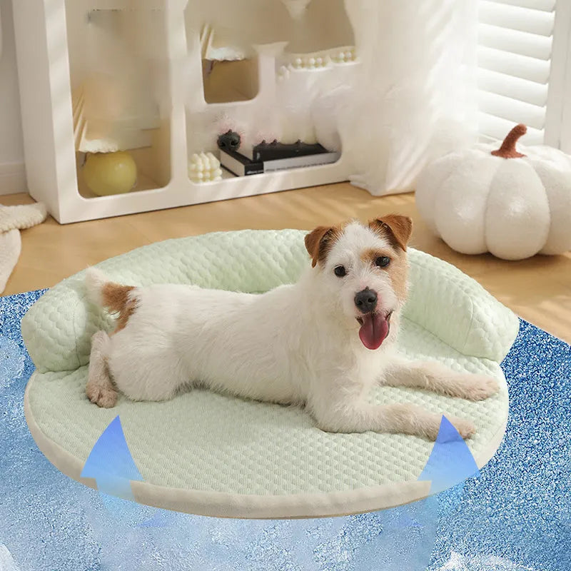 Cotton cooling dog bed mat in blue, available in sizes 50cm to 110cm