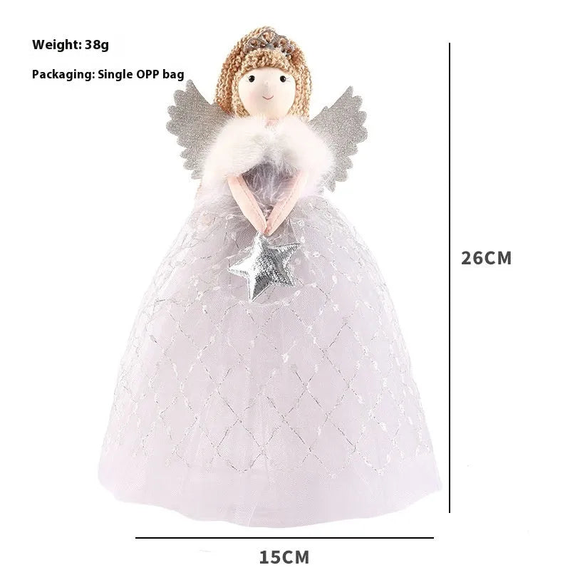Angel little girl doll ornament in non-woven fabric, gold colour, 26 by 15 centimetres