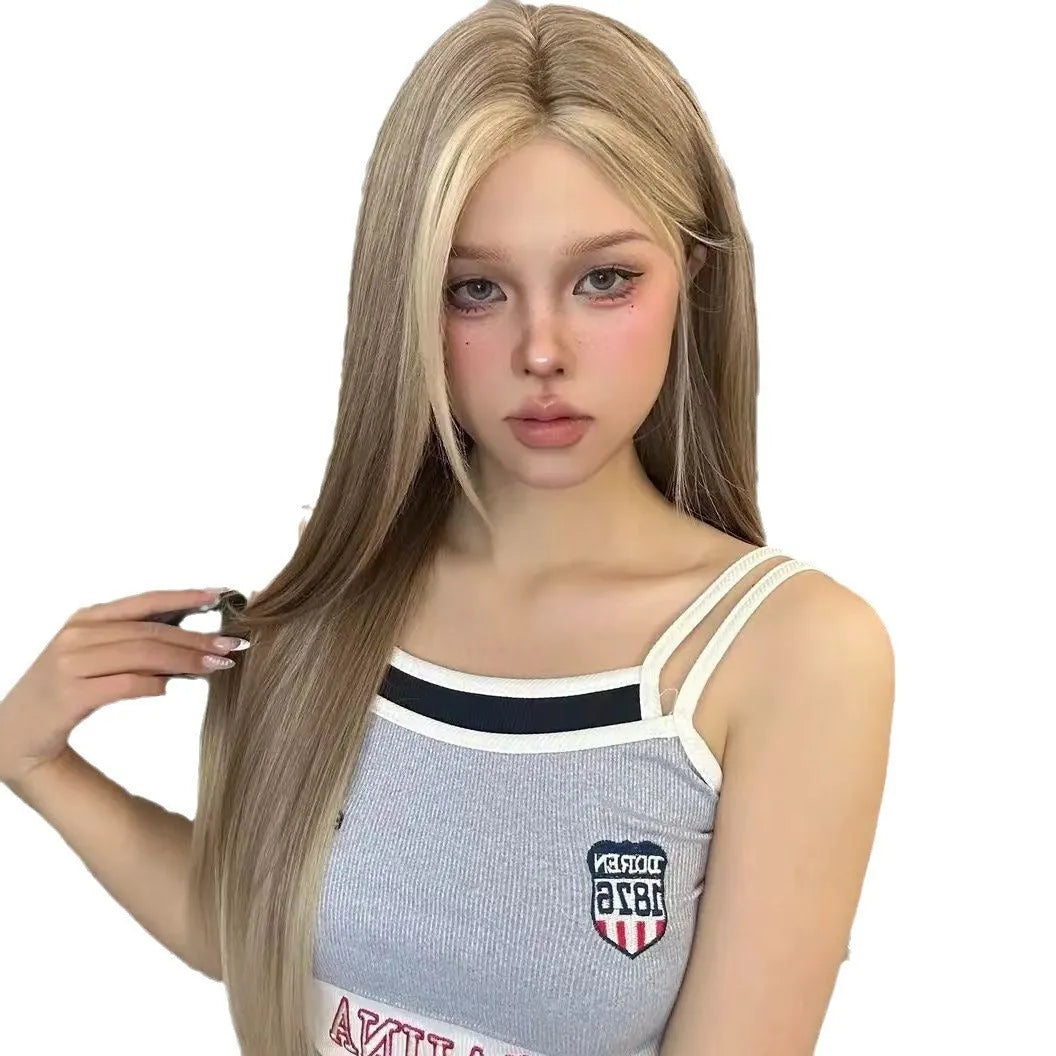 Golden brown gradient forehead lace wig with centre parting and full head coverage