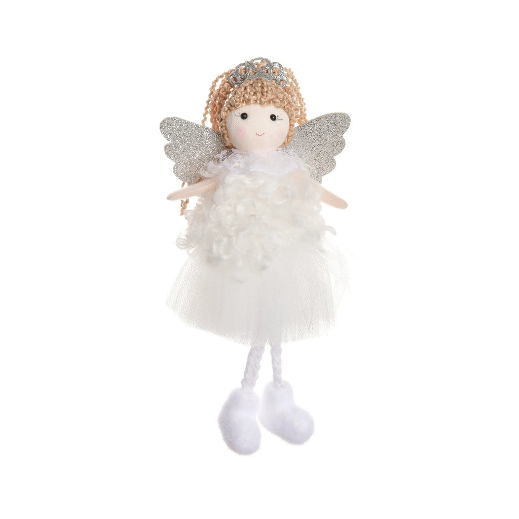 Cartoon angel fabric pendant hair clip for girls' Christmas high ponytail in white, pink, or khaki.