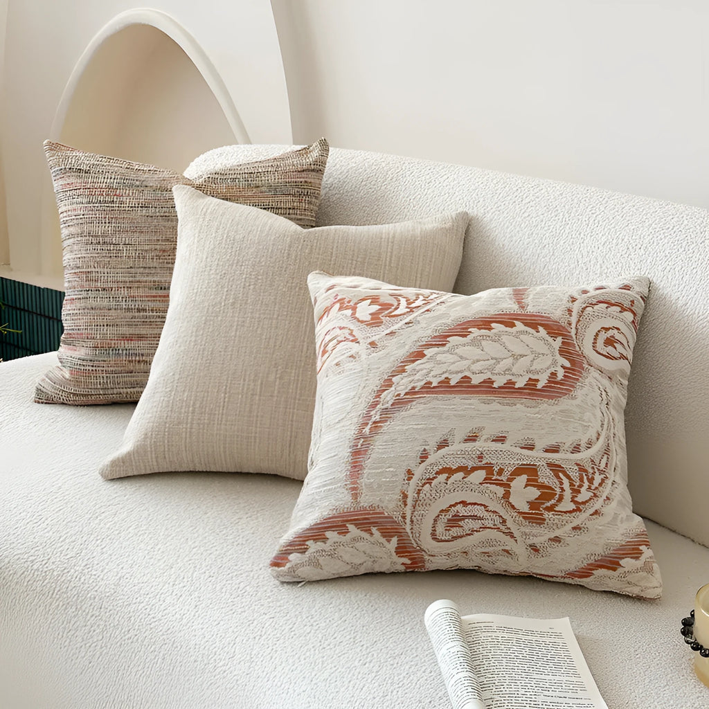 American-style jacquard woven paisley sofa cushion cover in amber with plant and flower pattern