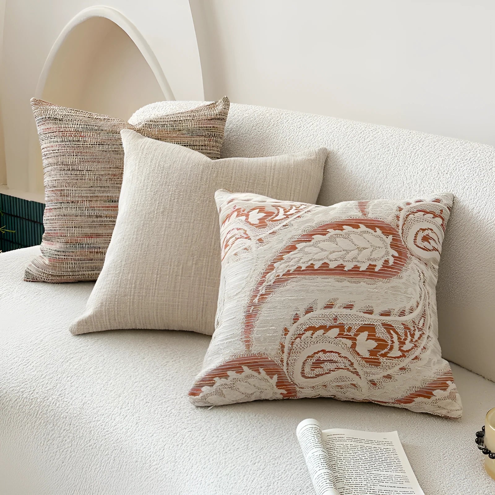 American-style jacquard woven paisley sofa cushion cover in amber with plant and flower pattern