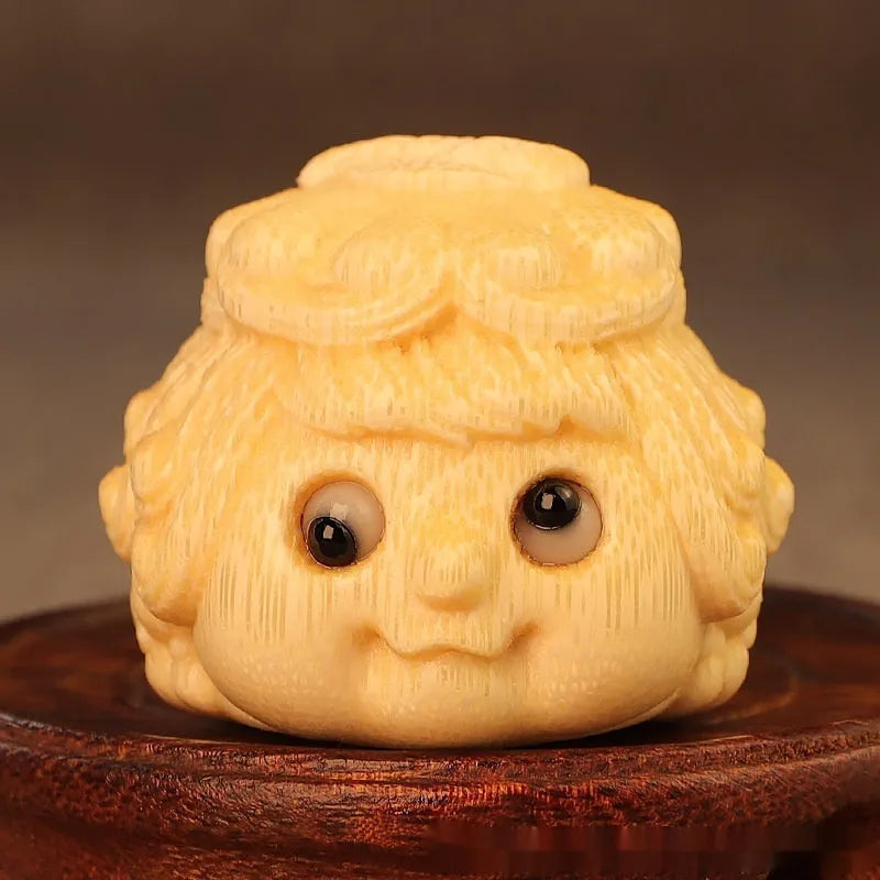 Golden toad princess bamboo carving ornament in cute style for household decoration