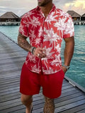 Men's Hawaiian themed 3D printed short sleeve top and matching shorts leisure suit set