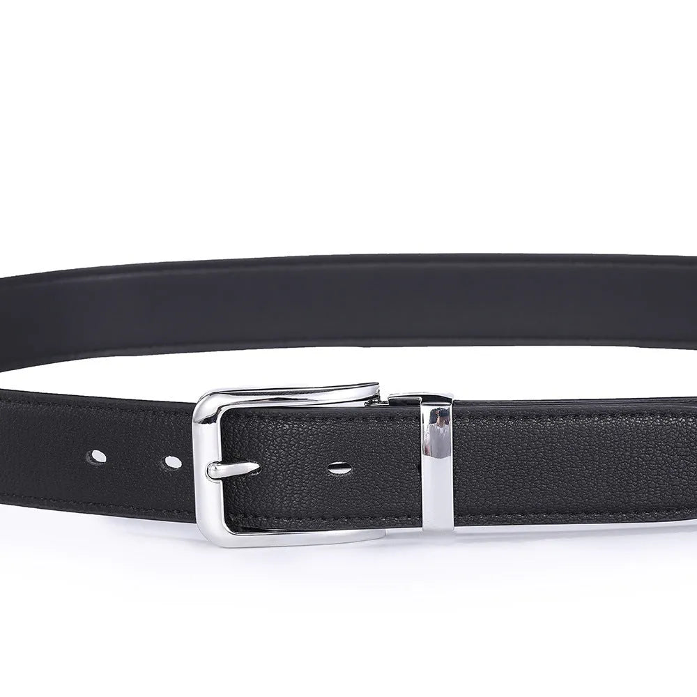 Men's brown genuine leather belt with alloy pin buckle showing embossed water flow pattern